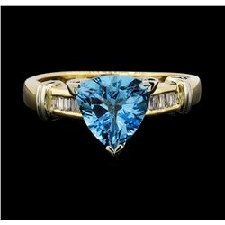 14KT Yellow Gold 2.00ct Blue Topaz and Diamond Ring