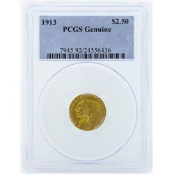 1913 $2 1/2 Indian Head Quarter Eagle Gold Coin PCGS Genuine