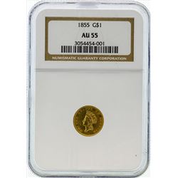 1855 $1 Indian Princess Head Gold Coin NGC AU55
