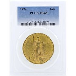 1924 $20 St. Gaudens Double Eagle Gold Coin PCGS MS65