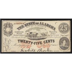 1863 25 Cent The State of Alabama Obsolete Note