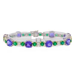 18KT Two Tone Gold 24.81ctw Tanzanite, Emerald and Diamond Bracelet
