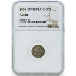 1908 Newfndland 5 Cent Coin NGC AU58
