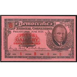 June 1936 Democratic National Convention Philadelphia Ticket