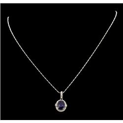 14K White Gold 4.07 ct. Tanzanite and Diamond Pendant with Chain