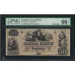 1850's $50 New Orleans Canal Bank Obsolete Note PMG Gem Uncirculated 66EPQ