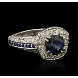 14KT White Gold 2.92ct Blue Sapphire and Diamond Ring