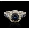 Image 2 : 14KT White Gold 2.92ct Blue Sapphire and Diamond Ring