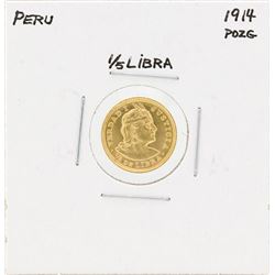 1914 POZG Peru 1/5 Libra Gold Coin
