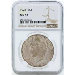 1923 $1 Peace Silver Dollar Coin NGC MS63