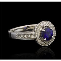 14KT White Gold 1.12ct Blue Sapphire and Diamond Ring