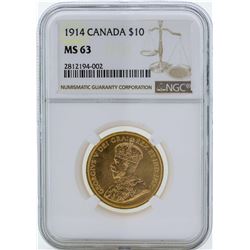 1914 Canada $10 George V Gold Coin NGC MS63