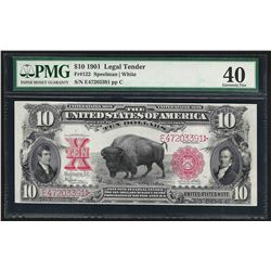 1901 $10 Bison Legal Tender U.S. Currency Note PMG Extremely Fine 40