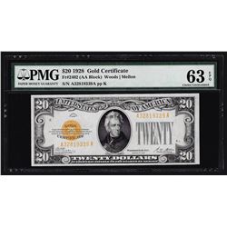 1928 $20 Gold Certificate Note PMG Choice Uncirculated 63EPQ