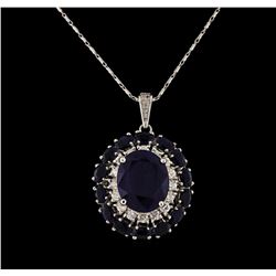 14KT White Gold 15.88ctw Sapphire and Diamond Pendant With Chain