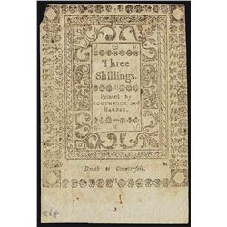 1786 Three Shillings Rhode Island Colonial Currency Note