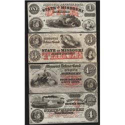 Lot of (4) 1860's State of Missouri $1/$3/$4/$4.50 Obsolete Bank Notes