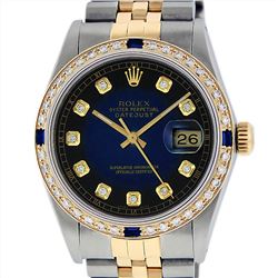 Rolex 14KT Two Tone Gold Sapphire and Diamond Datejust Mens Wristwatch