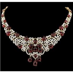 SILVER 141.04ctw Ruby and Diamond Necklace