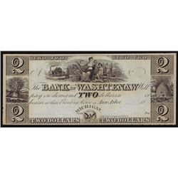 1800s $2 The Bank of Washtenaw Michigan Obsolete Note