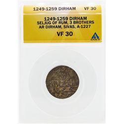 1249-1259 Dirham Seljug of Rum 3 Brothers Coin ANACS VF30
