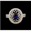 Image 2 : 14KT White Gold 1.08ct Blue Sapphire and Diamond Ring