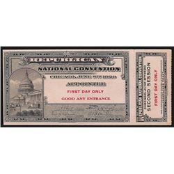 June 8th 1920 Republican National Convention Chicago Ticket
