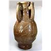Image 1 : A four handled baluster mushroom glazed vase, the diamond diaper incised neck applied with begging..