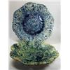 Image 1 : Two basket moulded and pierced blue plates, one with central rosette, castle sprig mark, 23.5cm dia.
