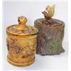 Image 1 : Two tobacco jars and covers, one modelled as a brown tree trunk, a beige squirrel eating a nut form.