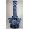 Image 1 : A blue candlestick vase, the campana nozzle raised on flared cylindrical column scratched with pine.