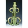 Image 1 : '1651 Cosas', a green candlestick, the nozzle with raised yellow lettering CO above chevron band, t.
