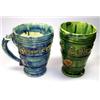 Image 1 : 'No.163', a green and a blue 'Henricus Septimus' mug, each tapering cylindrical side with three ree.