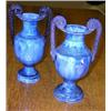 Image 1 : A pair of blue two handled baluster vases, the classical shapes with aubergine handles moulded like.