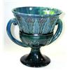 Image 1 : Two two handled blue campana urns with similar lanceolate leaves on the flat rims and floral band o.