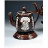 Image 1 : 'Mrs John Carter, Ilmington, 1892', her bargeware teapot, cover and stand, typically decorated with.