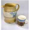 Image 1 : A 19th century mocha ware jug and mug, the former of caneware, the bellied sides with blue mocha fo.