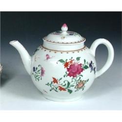 An 18th century English teapot and cover, possibly Derby, painted with sprays of coloured flowers o.