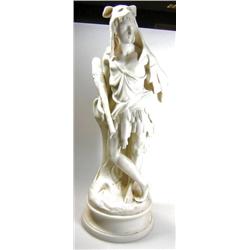 A mid Victorian parian figure of Hercules standing by a tree trunk holding a club, he wears the ski.