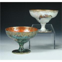 Two 20th century Wedgwood lustre footed bowls, the mottled centre of one of the ogee bowls gilt wit.
