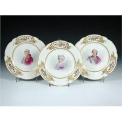 Three late 19th century 'Sèvres' plates, painted by G Perier with portraits of 'Louis XV', 'Louis X.