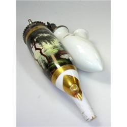 Napoleon's grave, a 19th century German pipe bowl painted with his tombstone under the setting sun..