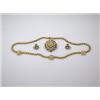 Image 1 : A gold and pearl necklace with three flowerhead inserts together with a matching circular tiered st.