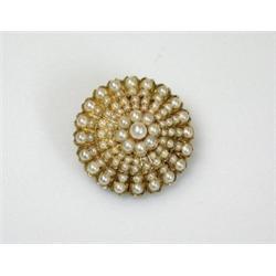 A pearl set stepped target brooch of circular shape with locket back, 30mm     £100-150...