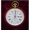 Image 1 : An 18ct gold open face pocket keyless stopwatch, the white enamelled dial printed in black with Rom.