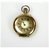 Image 1 : A small 18ct gold cased half hunter cased fob watch, keyless, with white enamel dial, blue enamel n.