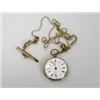 Image 1 : A French gold cased open face fob watch with white enamel dial printed with Roman numerals, the inn.