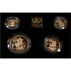 A proof set of gold coins, five pounds, two pounds, sovereign and half-sovereign, 1996, in Royal Mi.