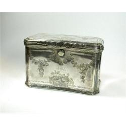 A Victorian electroplate biscuit box by Elkington & Co, datecoded for 1850, of concave sided rectan.