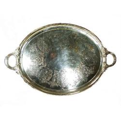 A large Victorian electroplate two-handled tea tray by Thomas Wilkinson & Son, of oval shape with b.